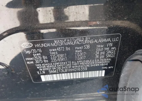 2017 Hyundai Santa Fe Sport 2.4L z USA, uszkodzony, nr VIN 5NMZT3LB1HH016359